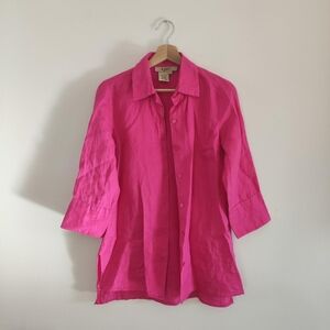 Ecru Linen Blouse In fuchsia
